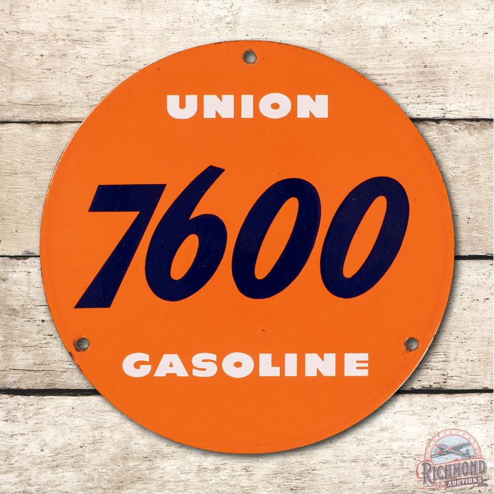 9" (Small) Union 7600 Gasoline Porcelain Pump Plate Sign