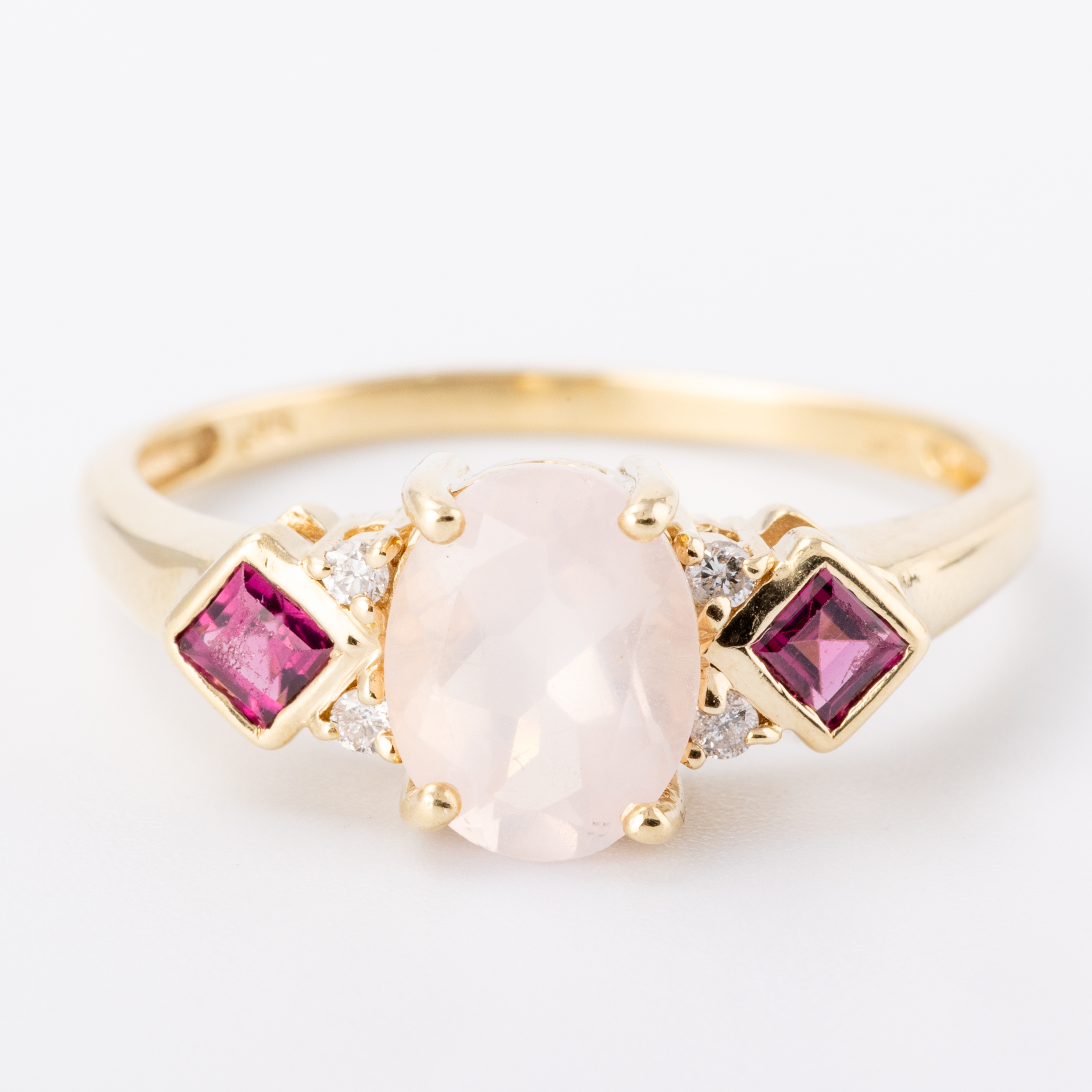 Rose Quartz, Garnet & Diamond 9ct Gold Ring