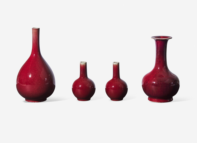 Four Copper-Red Glazed Porcelain Vases