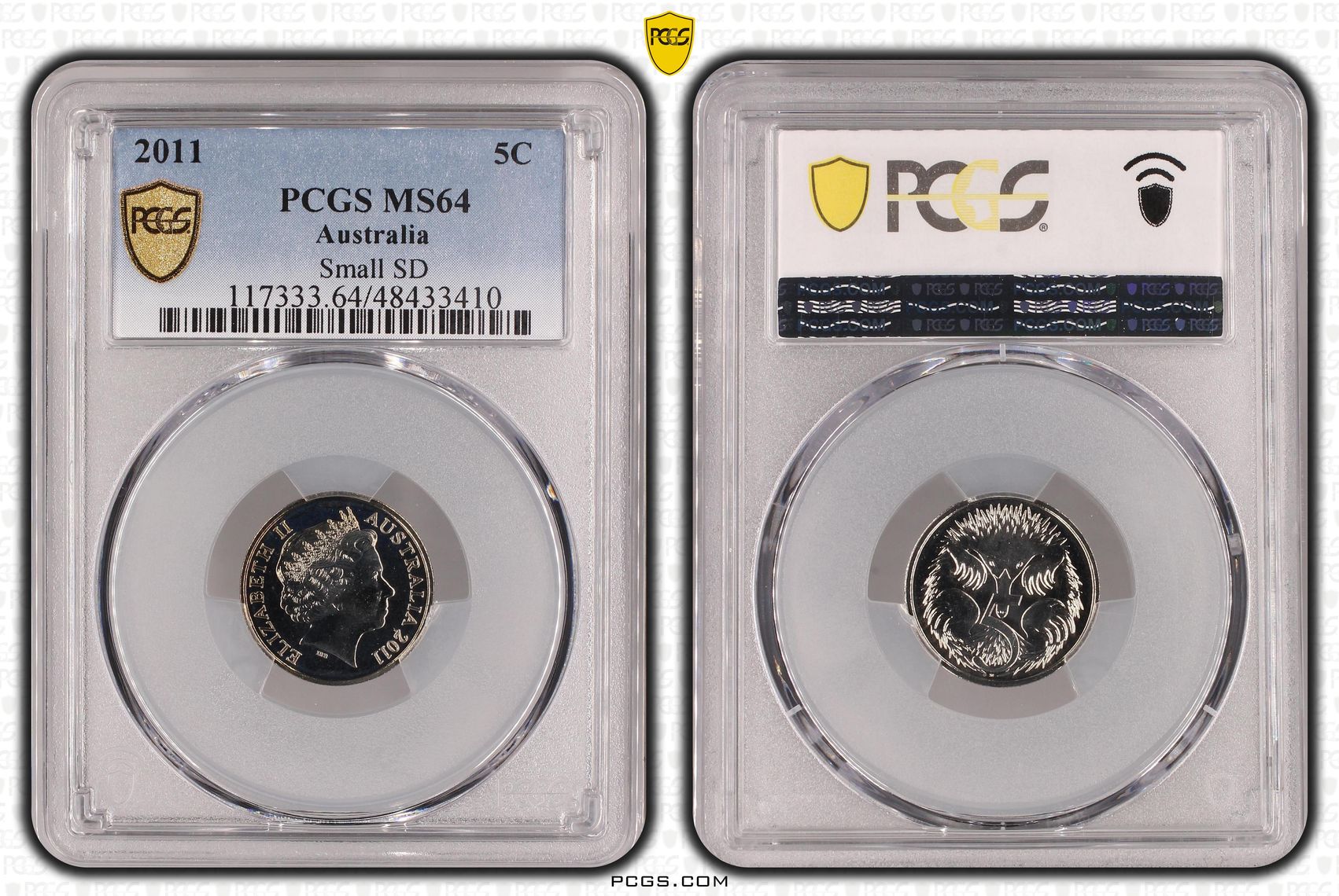 Elizabeth II, Small SD , Five Cent, 2011, PCGS MS64