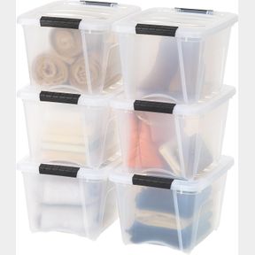 IRIS CLEAR PLASTIC STORAGE BIN TOTE ORGANIZING CONTAINER WITH DURABLE LID AND SECURE LATCHING BUCKLES, 19 QT. -6 PACK