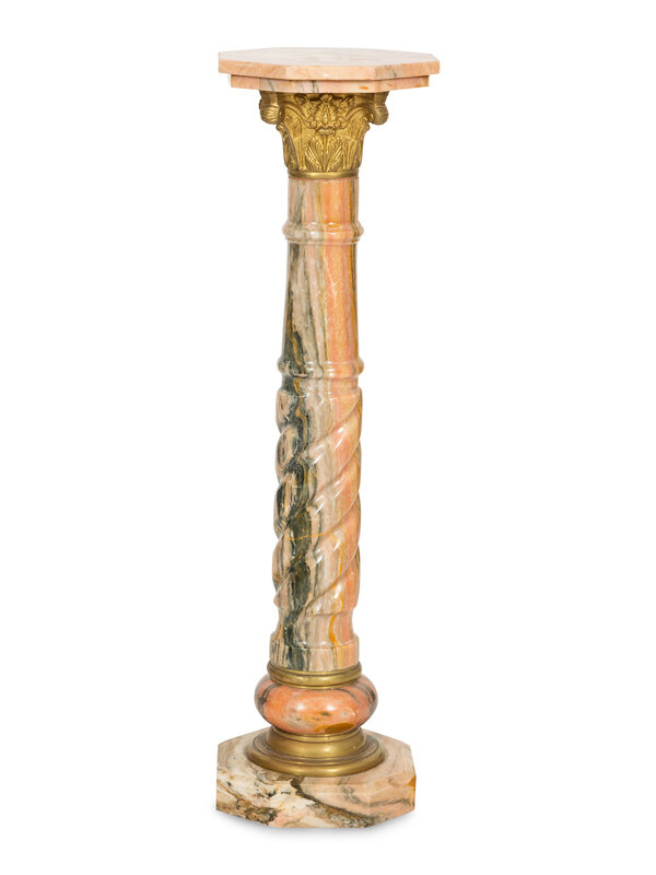 An Empire Style Gilt Bronze Mounted Variegated Pink Marble Pedestal
