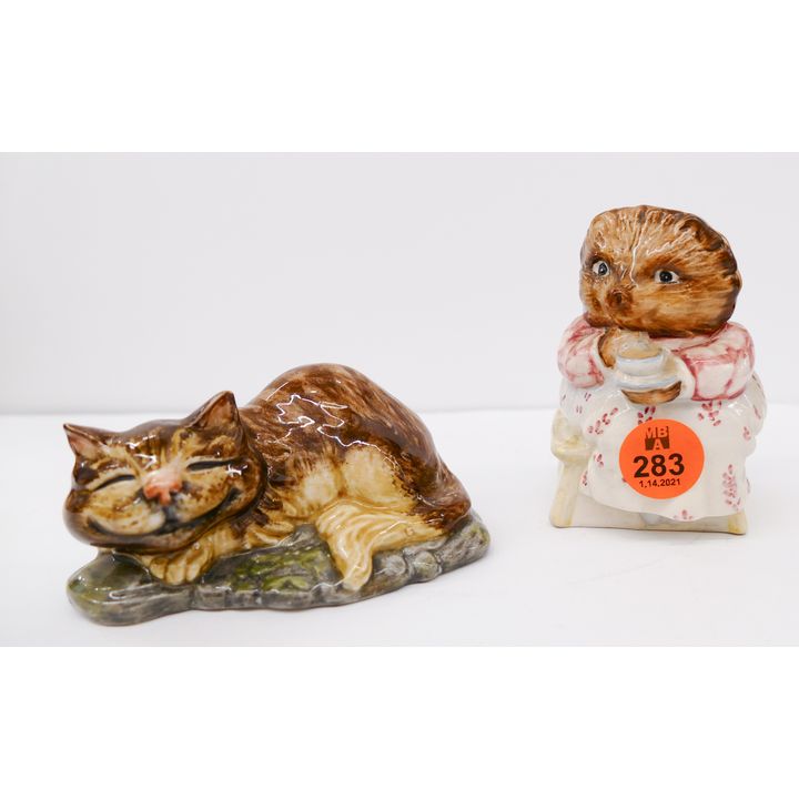 2pc Beswick Chesire Cat & Beatrice Potter Figures