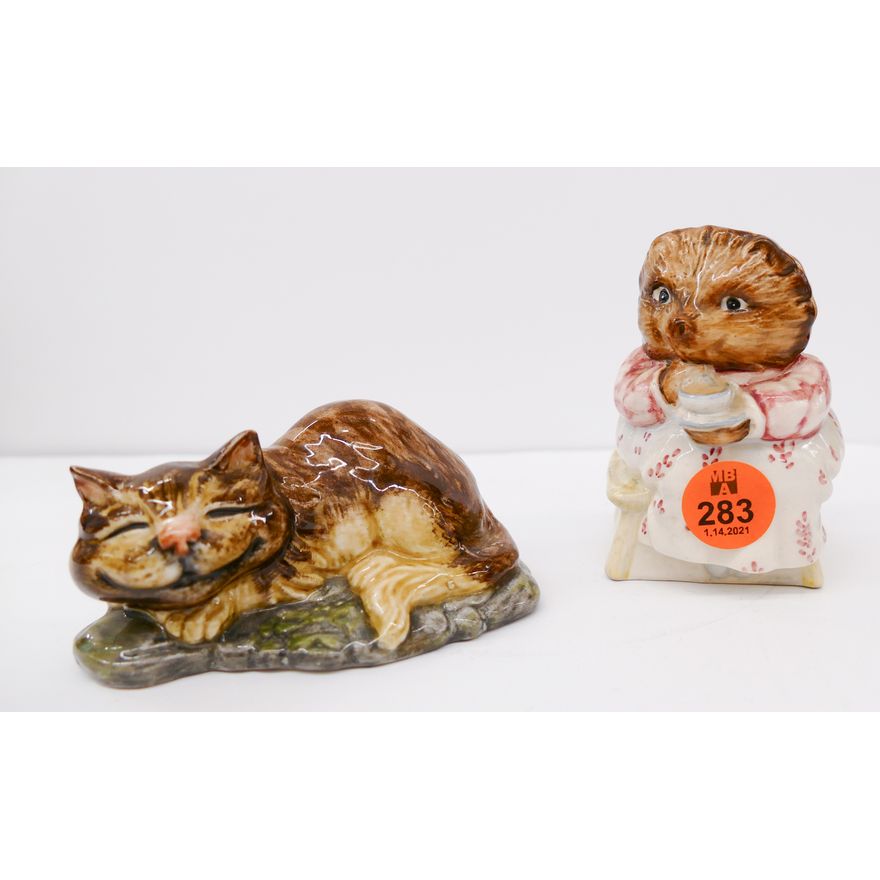 2pc Beswick Chesire Cat & Beatrice Potter Figures