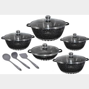 Die Cast Granite Non Stick Cookware Set 10 Piece Black | 1 POT DAMAGED