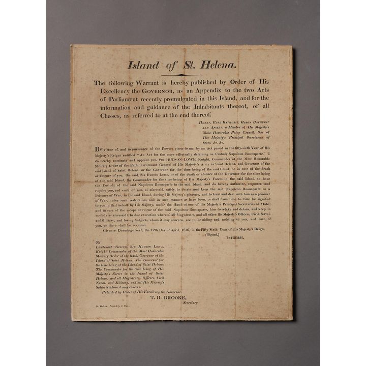 BATHURST WARRANT- ISLAND OF ST HELENA