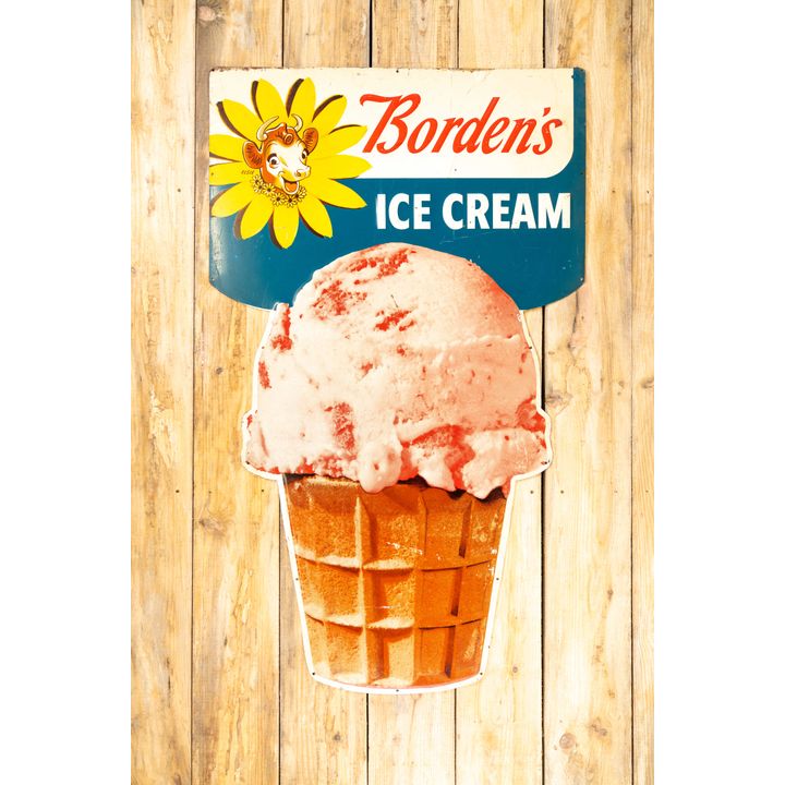 Borden's Ice Cream w/ Elise & Ice Cream Cone Single Sided Tin Embossed Diecut Metal Sign TAC 7.5