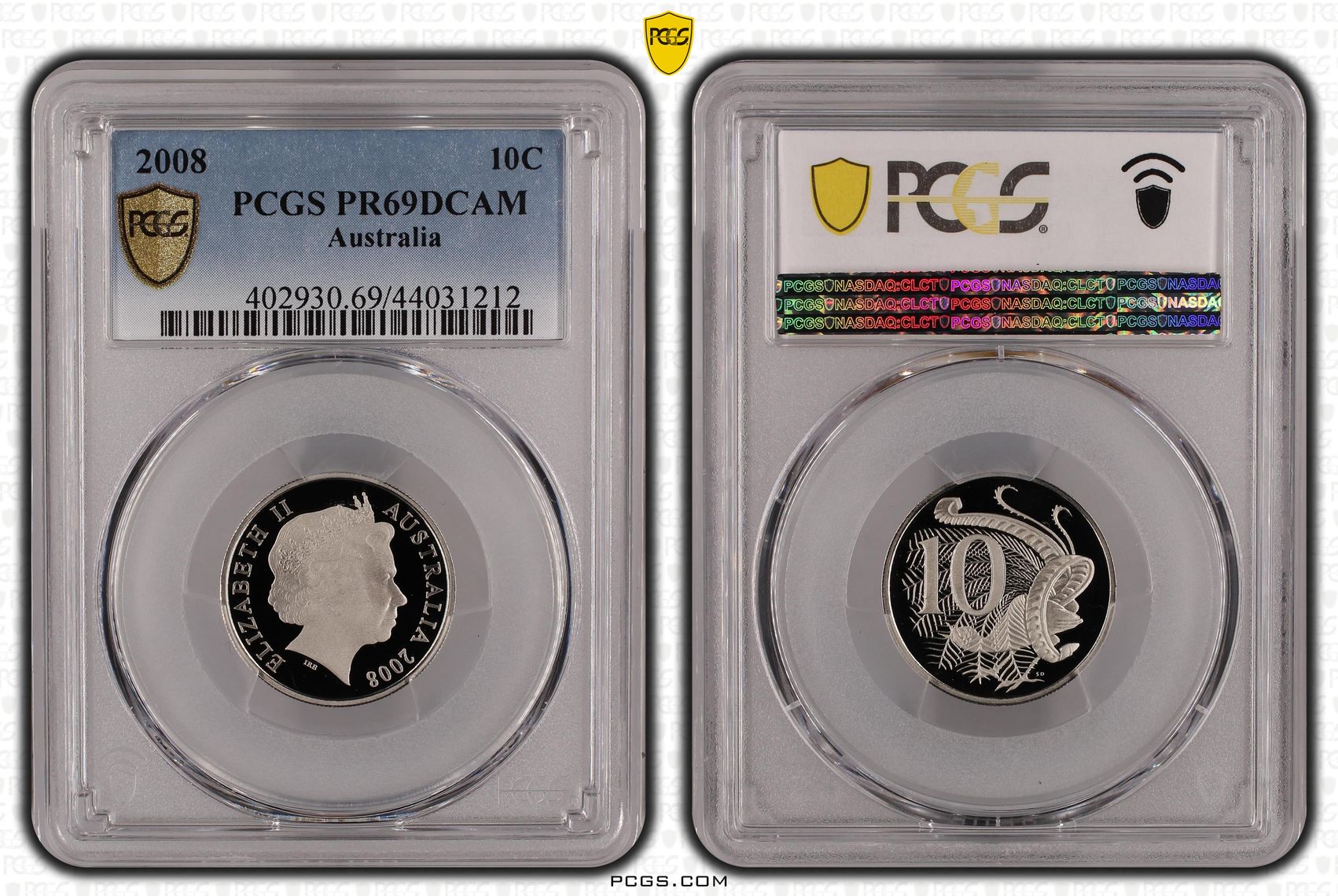Elizabeth II, Ten Cent, 2008, PCGS PR69DCAM