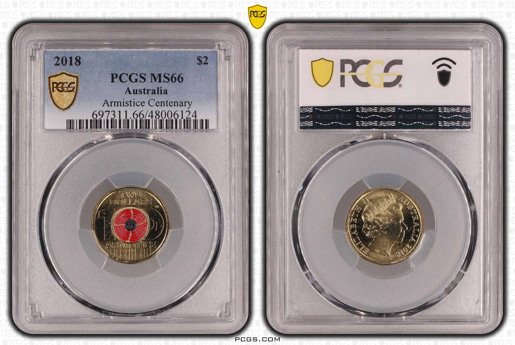 Armistice Centenary , Two Dollar, 2018, PCGS MS66