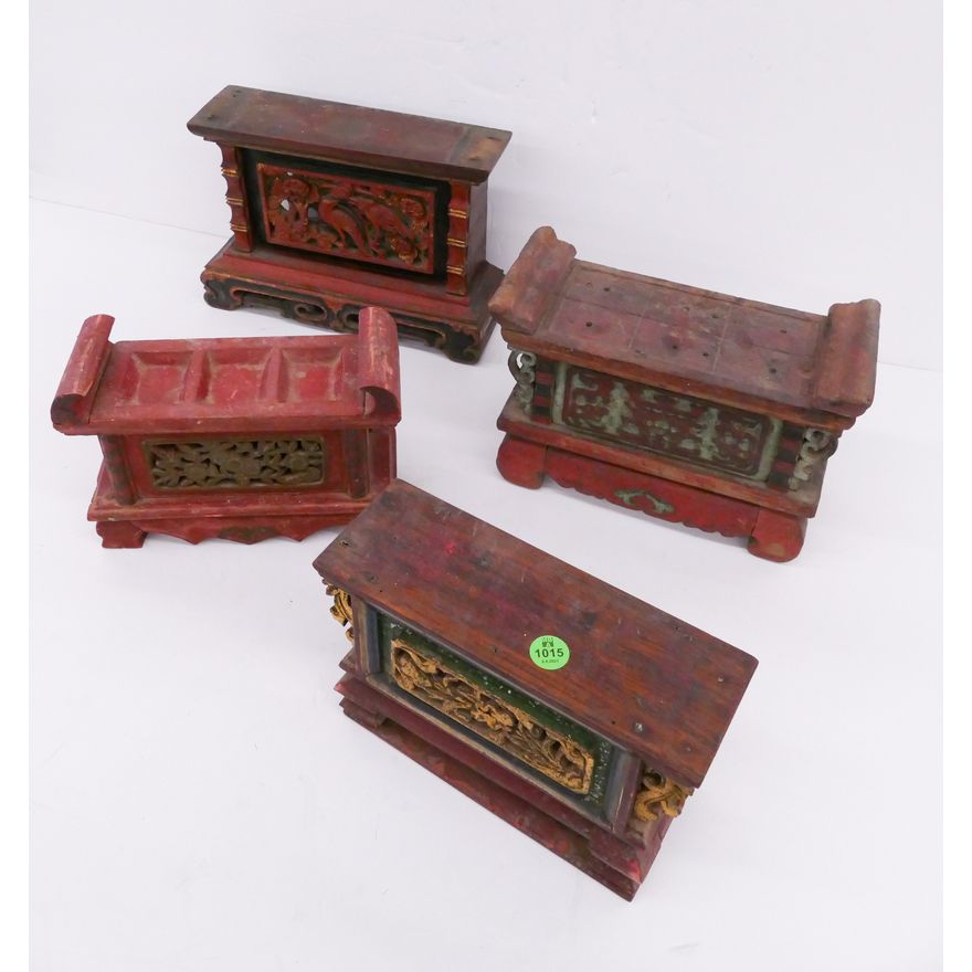 4pc Antique Chinese Lacquered Altar Boxes- approx 6x10''