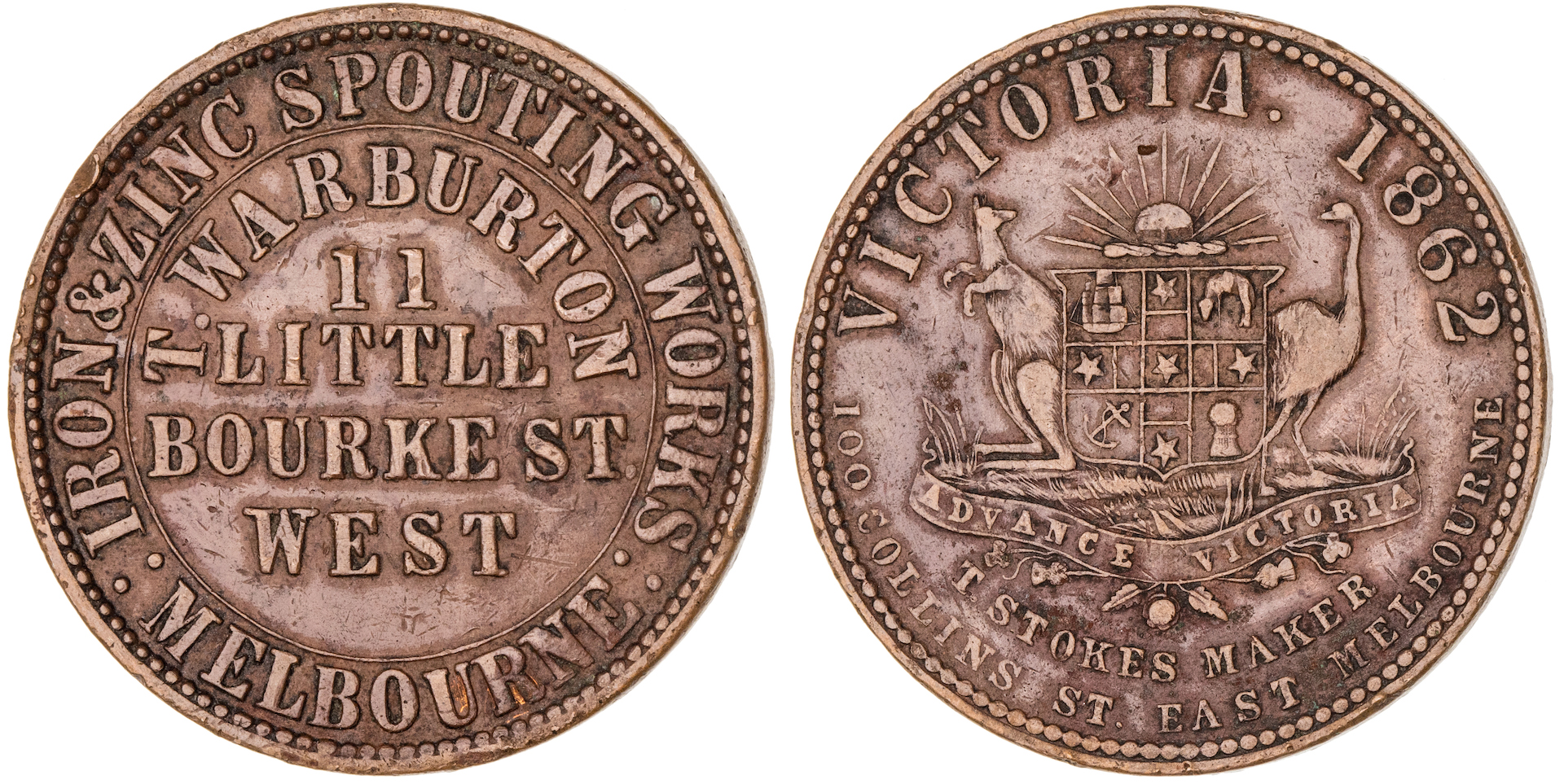 Melbourne, Victoria, T. Warburton, Penny, 1862, gVF