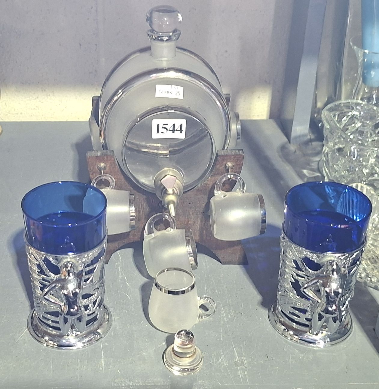 Two Nude Lady Mugs And Glass Port Barrel