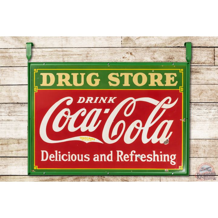 1934 5' Drink Coca Cola Drug Store Porcelain Sign & Frame