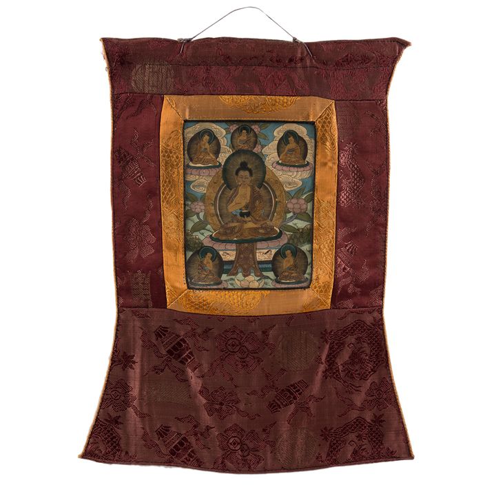 Tanka z Buddą Sakjamuni na lotosowym tronie, Nepal, pocz. XX w.