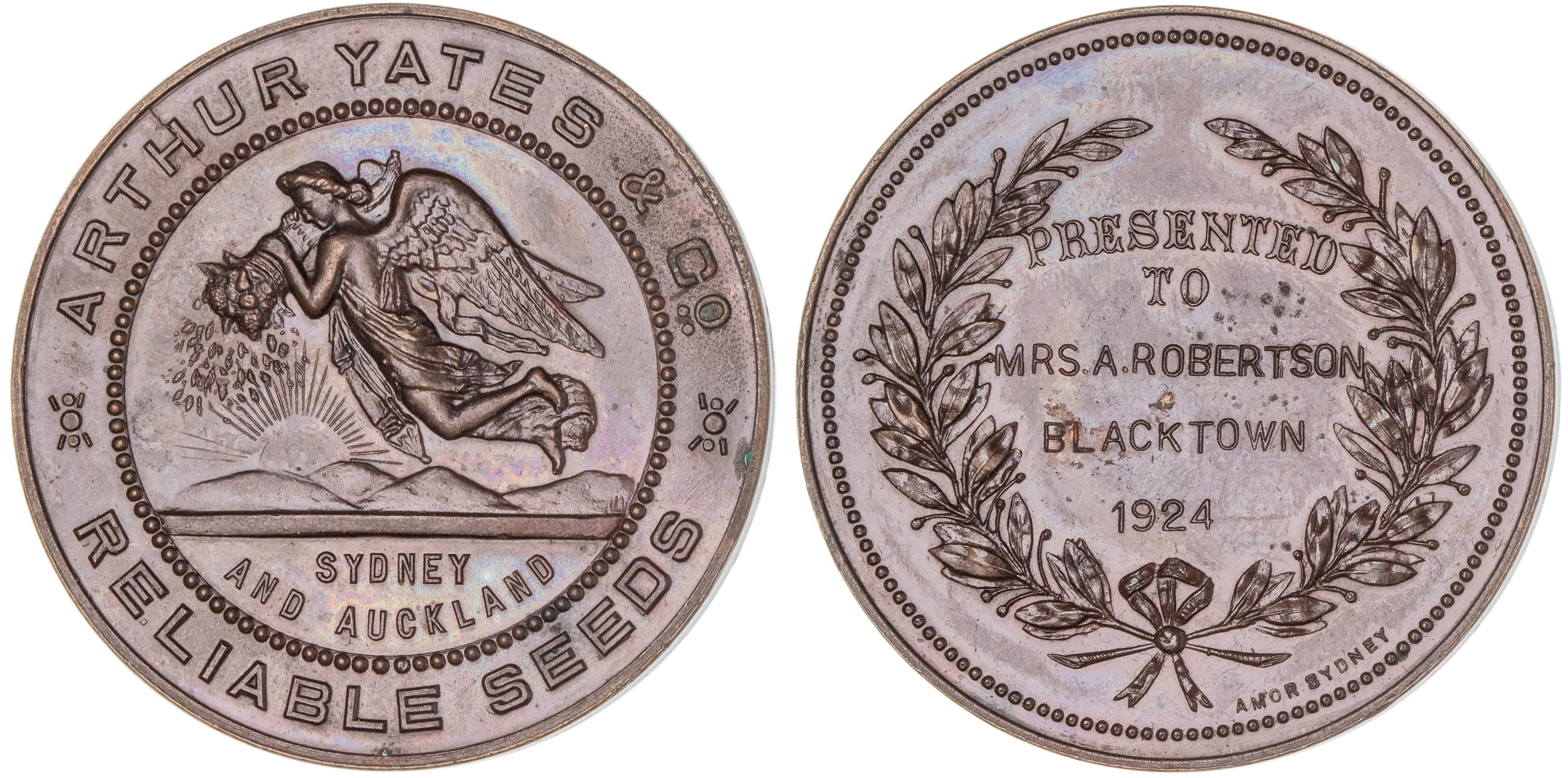 Arthur Yates Seeds, Australasia, Bronze Award Medal, 1924, aUNC