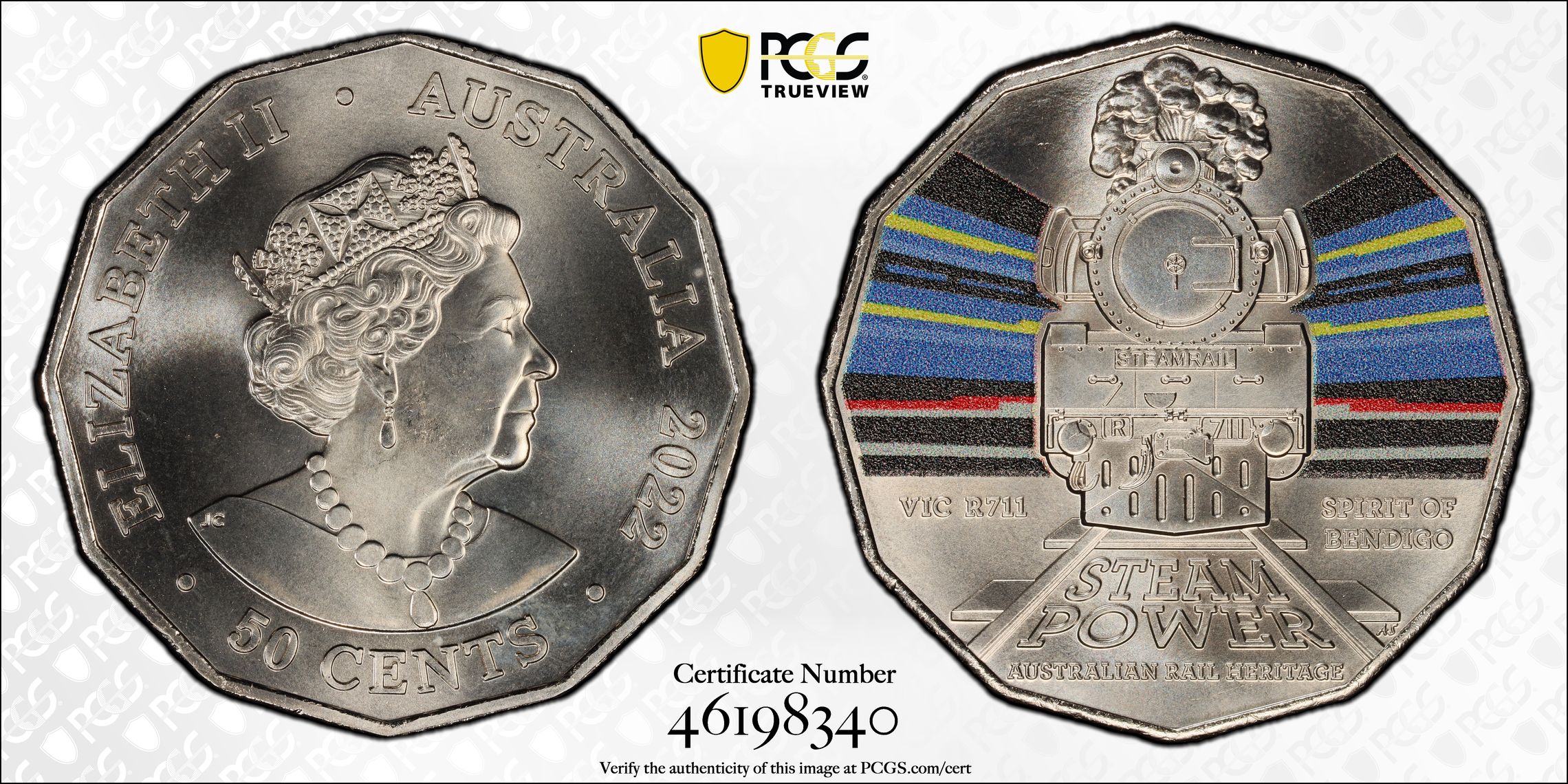 Elizabeth II, Victorian Railways R711 - Australian Rail Heritage , Fifty Cent, 2022, PCGS MS68