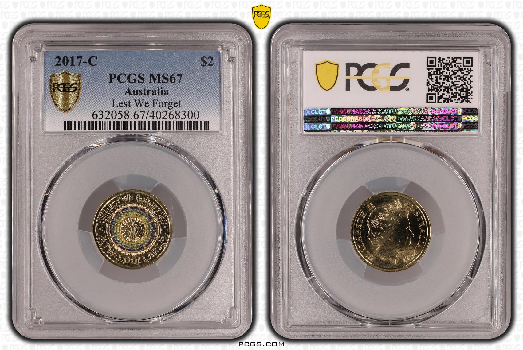 Lest We Forget Colourised, Two Dollar, 2017-C, PCGS MS67