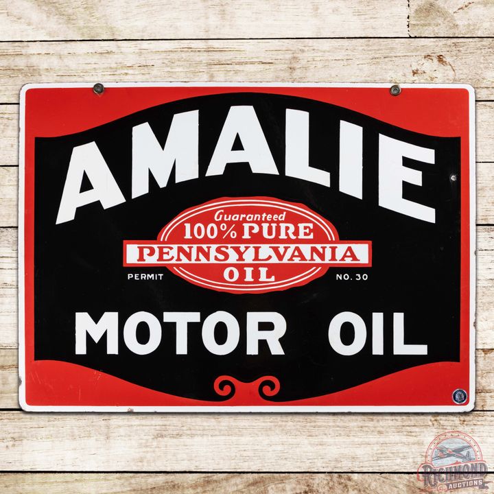 Nice Amalie Motor Oil Double Sided Porcelain Sign w/ Pennsylvania Seal
