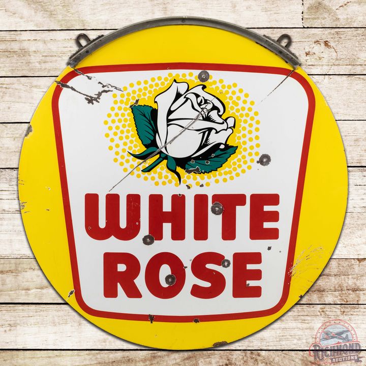 White Rose Gasoline 50" Double Sided Porcelain Logo Sign w/ Hanger