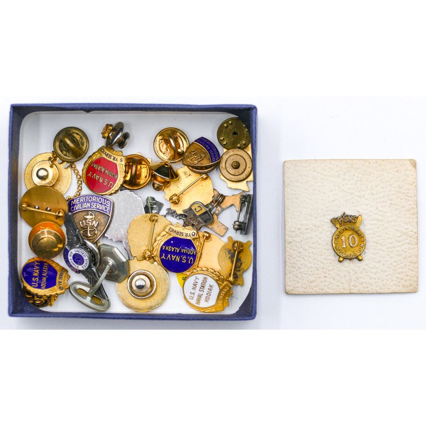Box Old Military Lapel Pins etc.