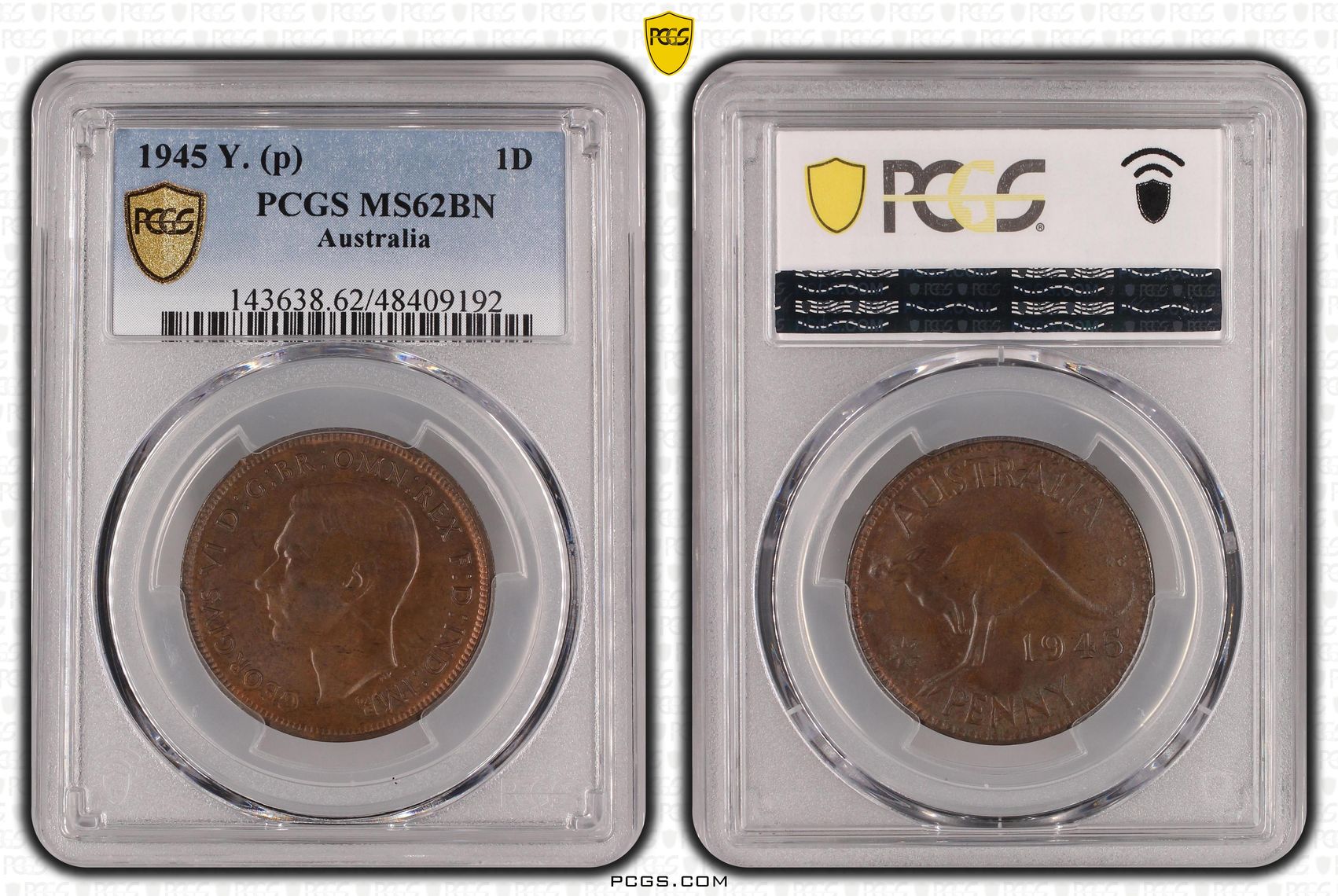 George VI, Penny, 1945, PCGS MS62BN