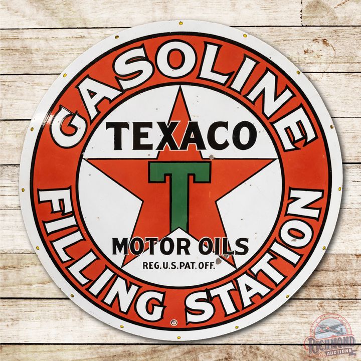 42" Texaco Black-T Gasoline Filling Station Porcelain Sign TAC 8
