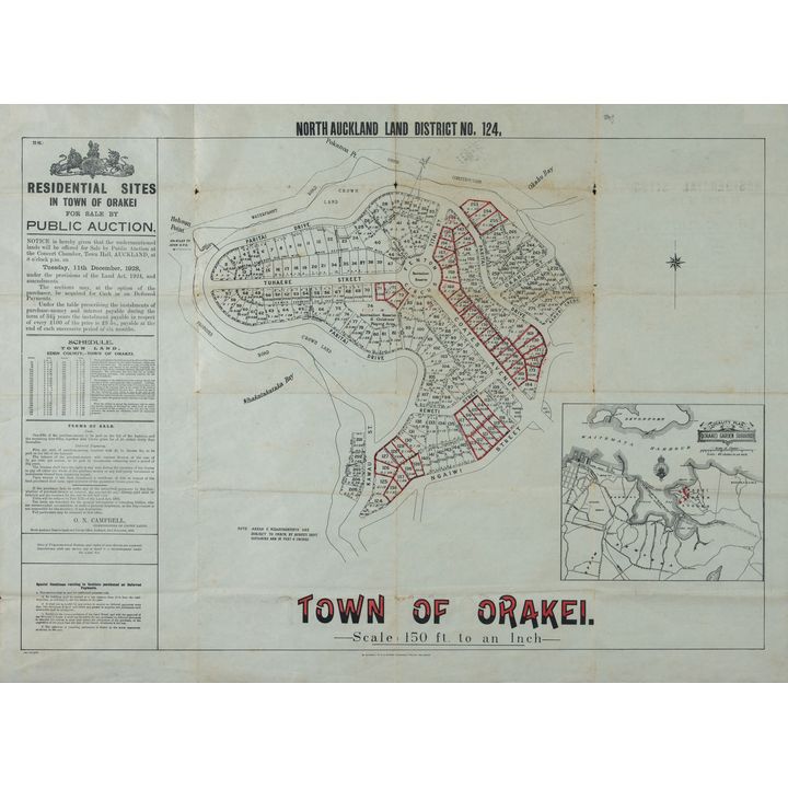 AUCTION PLAN - TOWN OF ORAKEI - North Auckland Land District No. 124.