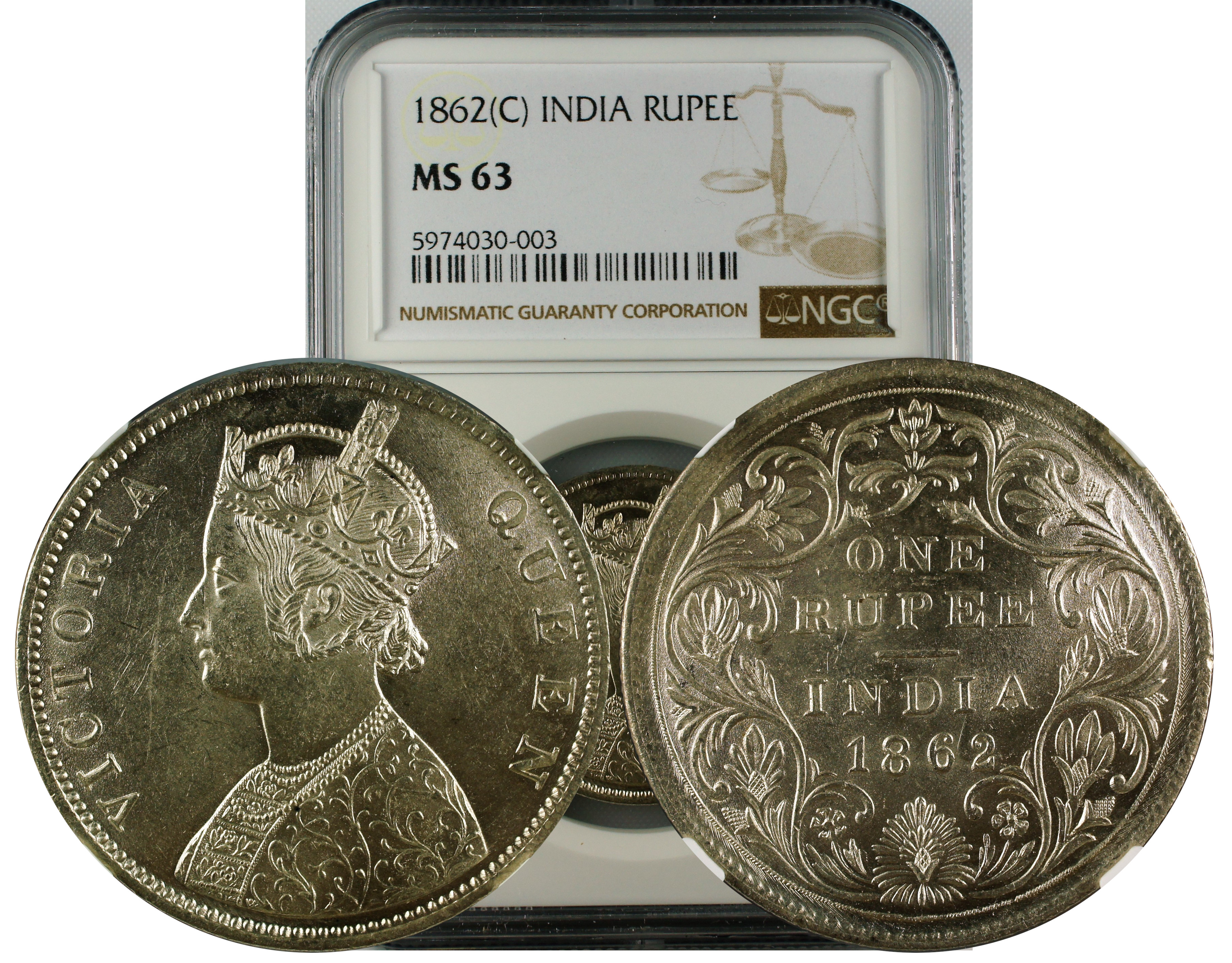 1862 C INDIA RUPEE MS 63