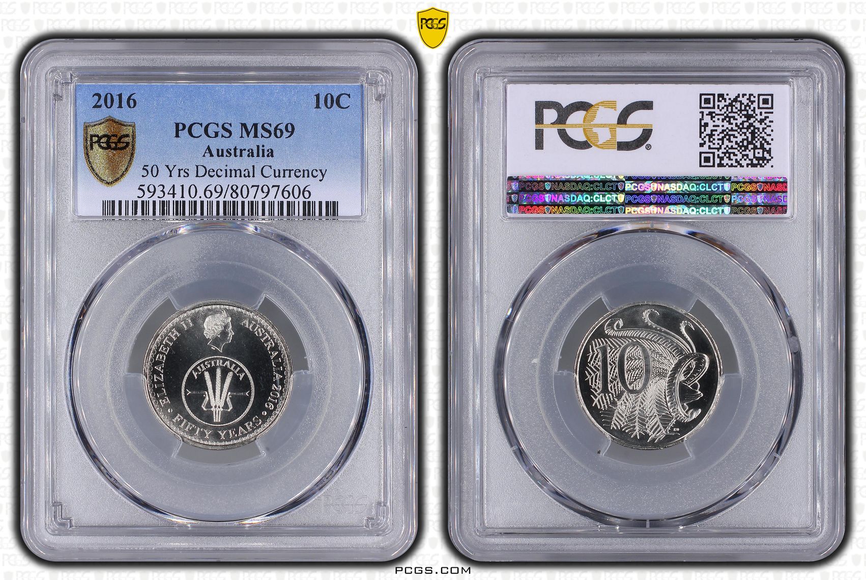 50 Yrs Decimal Currency, Ten Cent, 2016, PCGS MS69
