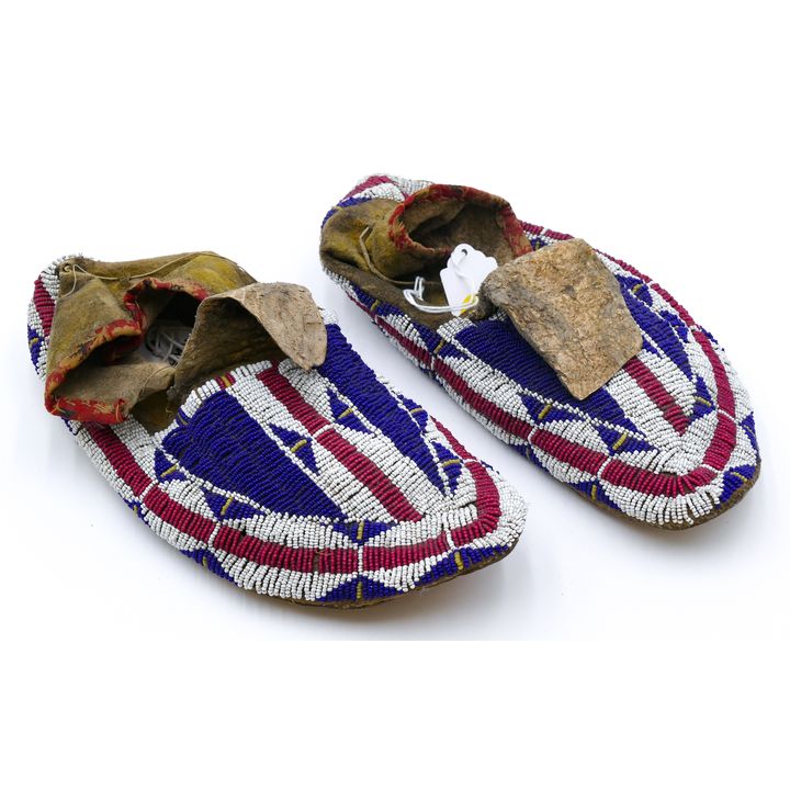 Pair Antique Plains Indian Beaded Moccasins