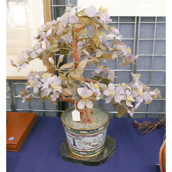 Chinese Amethyst & Jade Azalea Plant with Cloisonne Pot 20''x20''