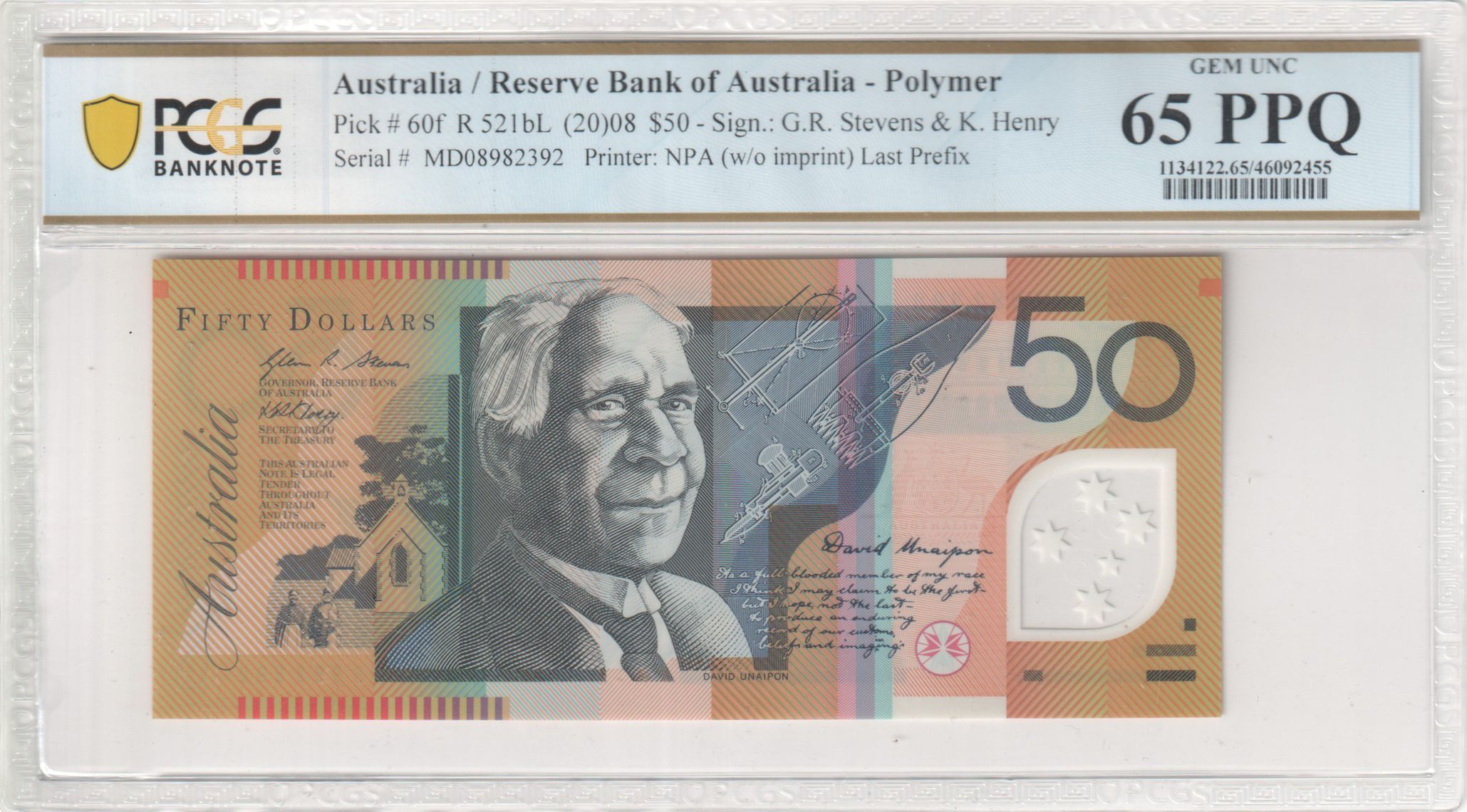 Stevens/Henry, Fifty Dollars, 2008, PCGS Gem UNC 65 PPQ
