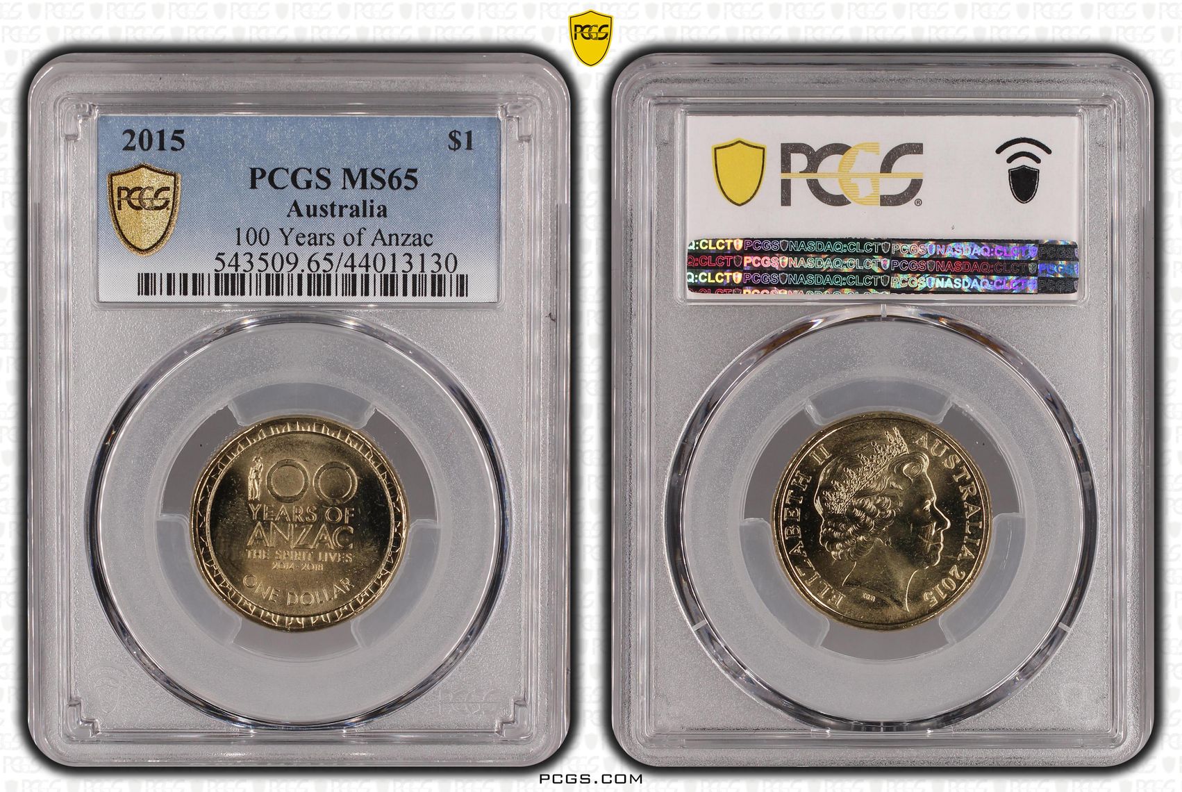 100 Years of Anzac, One Dollar, 2015, PCGS MS65