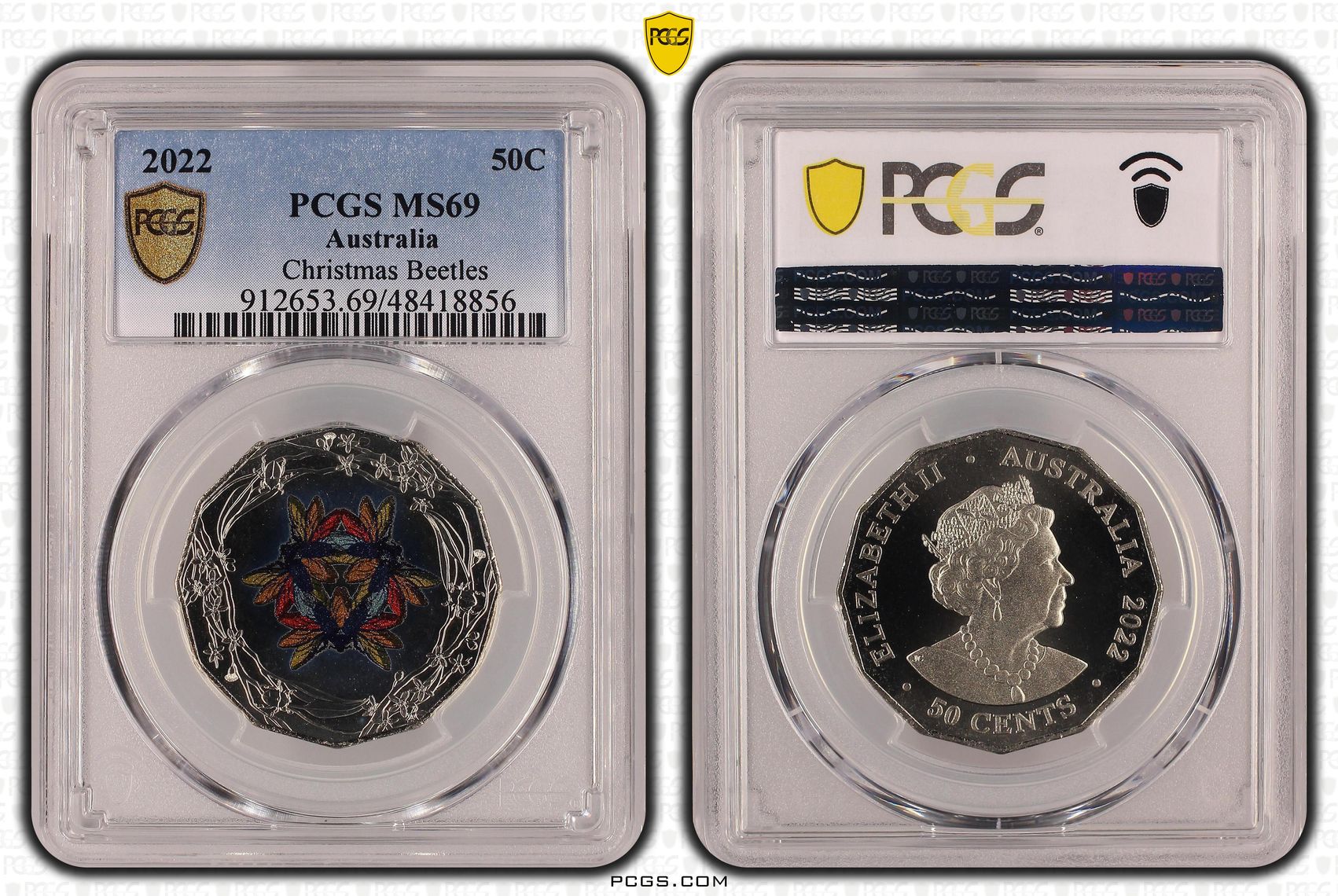 Christmas Beetles Colorized , Fifty Cent, 2022, PCGS MS69