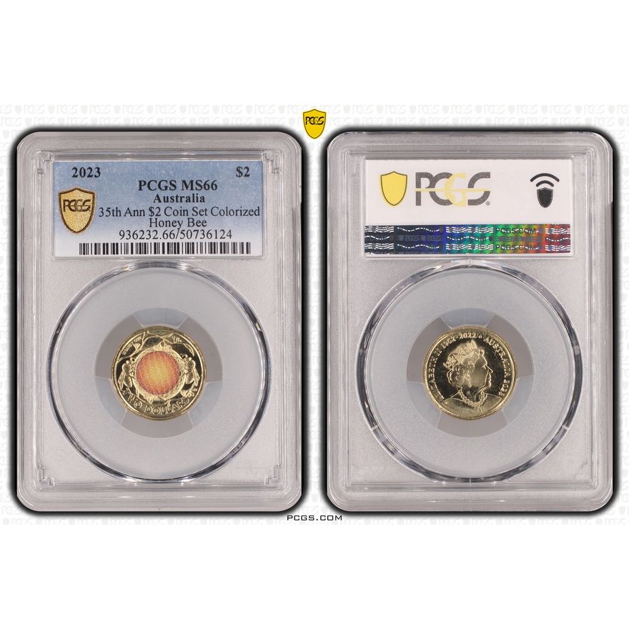 35th Ann $2 Coin Set Colorized Honey Bee, Two Dollar, 2023, PCGS MS66