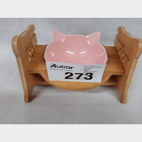 JAXIE BAMBOO STAND FEEDING BOWL - REX - PINK / BROWN - S -