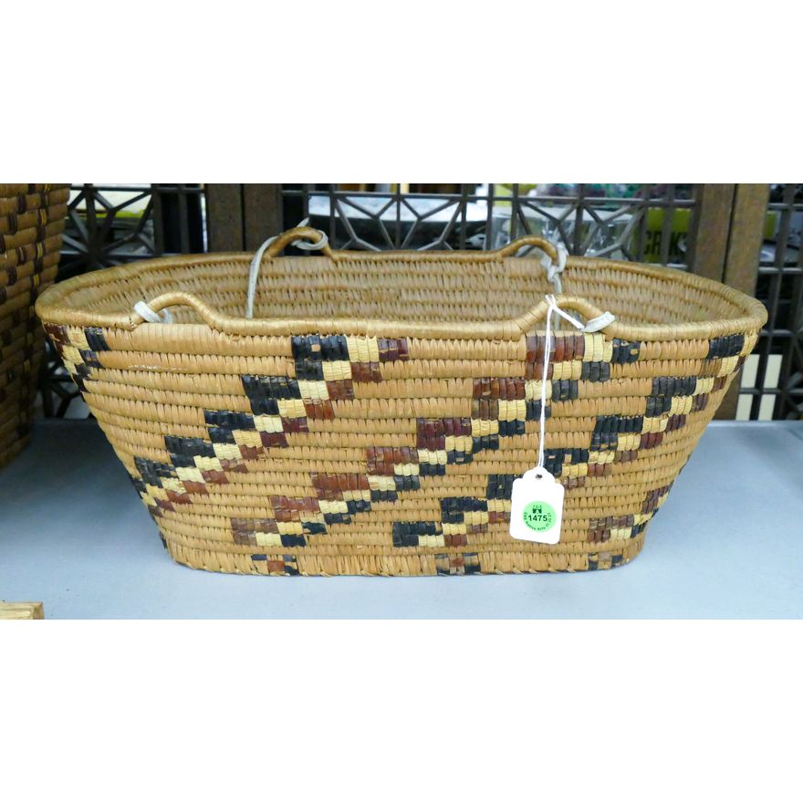 Old Coast Salish Long Indian Basket with Handles 7.5''x18''