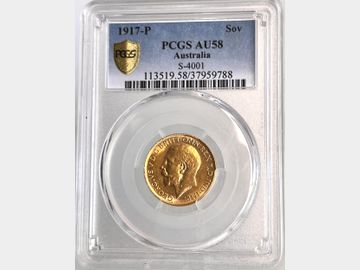 1917 GEORGE V PERTH MINT GOLD SOVEREIGN AU58
