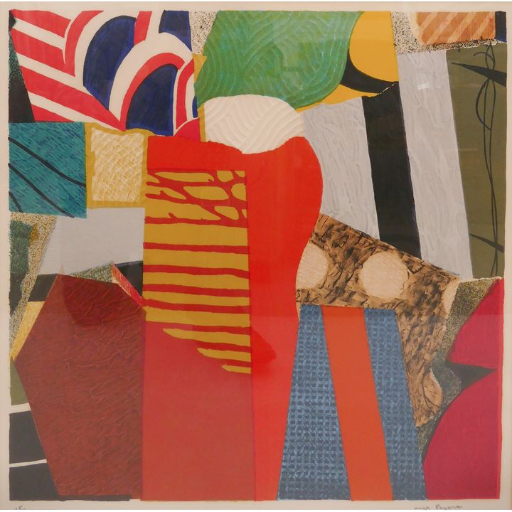 Max Papart French Abstract Embossed S/N Lithograph Framed- 30x26''