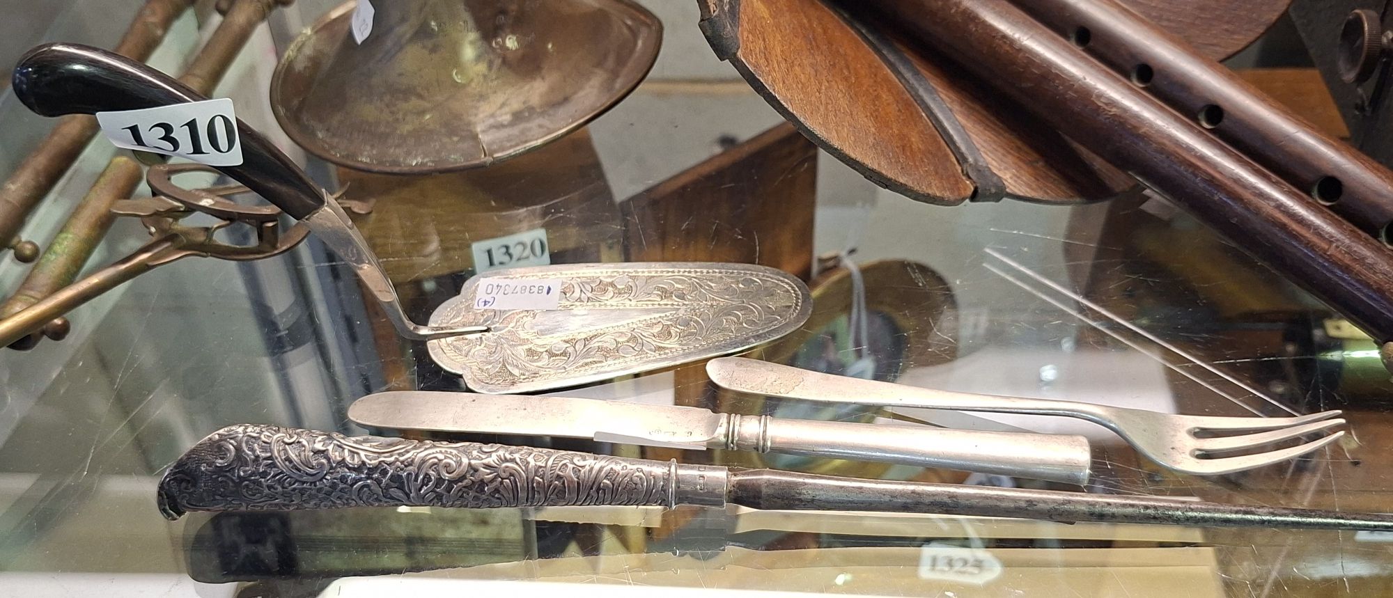 Silver Knife, Fork, Button Hook And Slice
