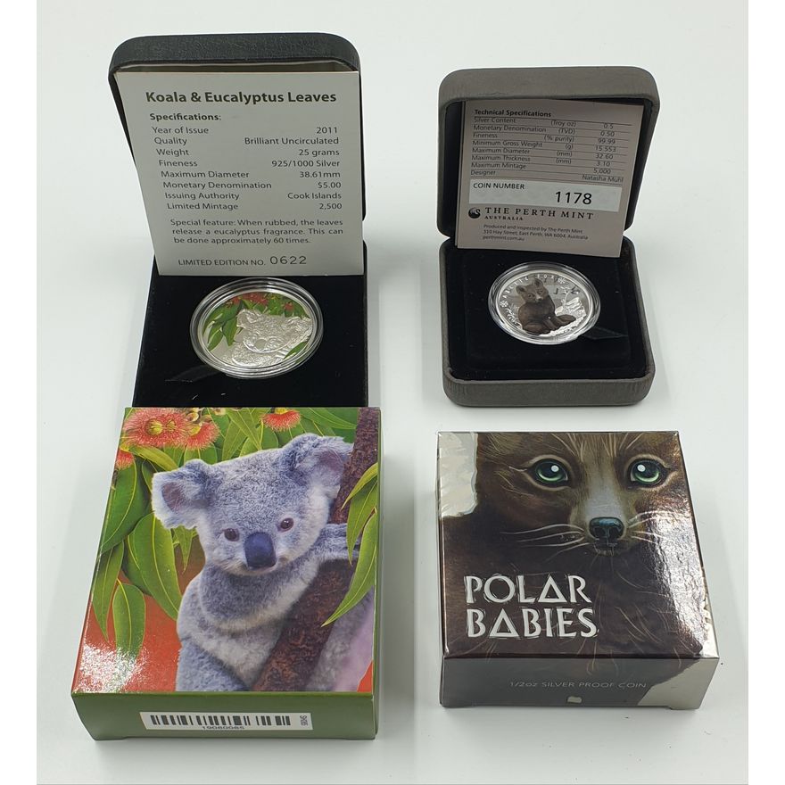 Koala & Arctic Fox Silver Coins (x2)