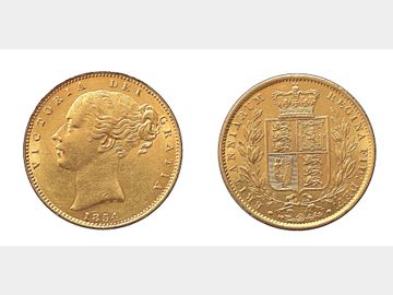 1854 Queen Victoria Young Head London Mint Shield Gold Sovereign.