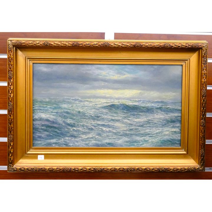 Carlos Perot (1919-2003 Chile) Seascape Oil on Masonite Framed- 14x20''
