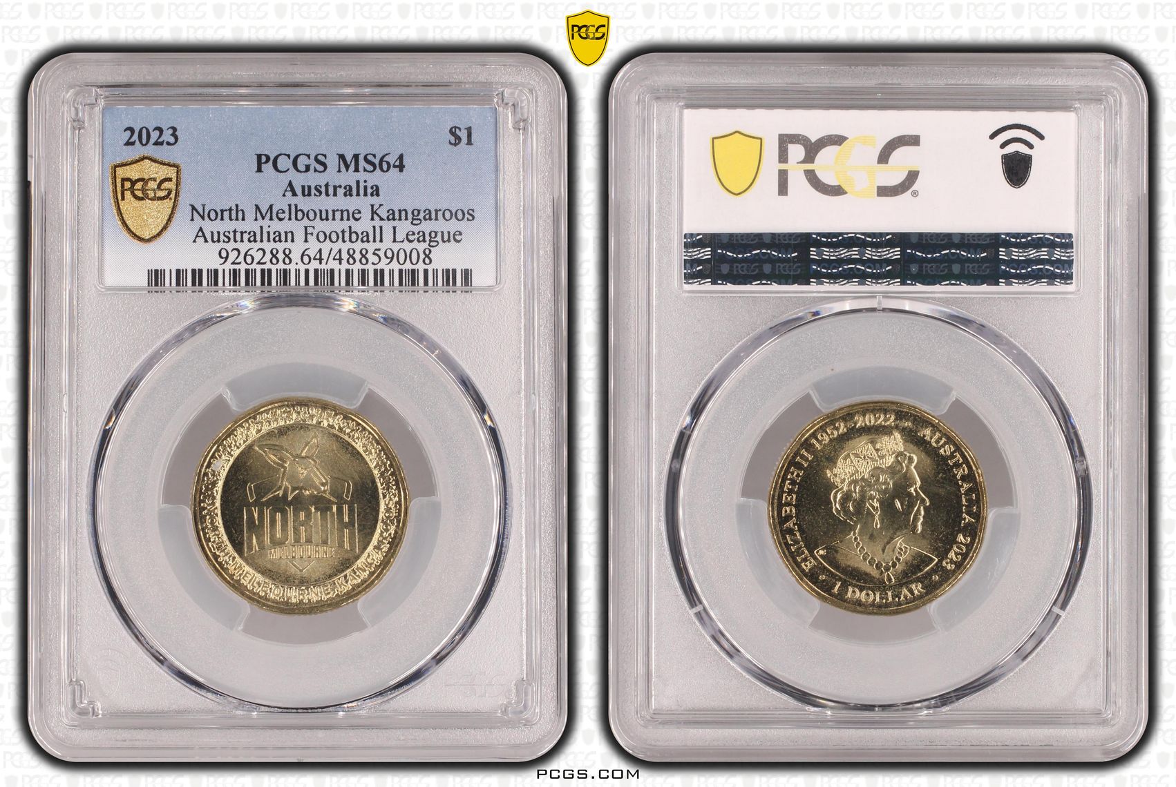 Elizabeth II, AFL - North Melbourne Kangaroos , One Dollar, 2023, PCGS MS64