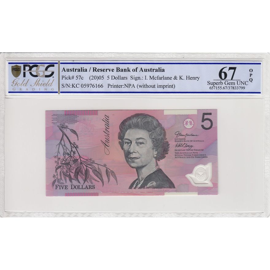 Macfarlane/Henry, Five Dollar, 2005, PCGS Superb Gem UNC 67 PPQ