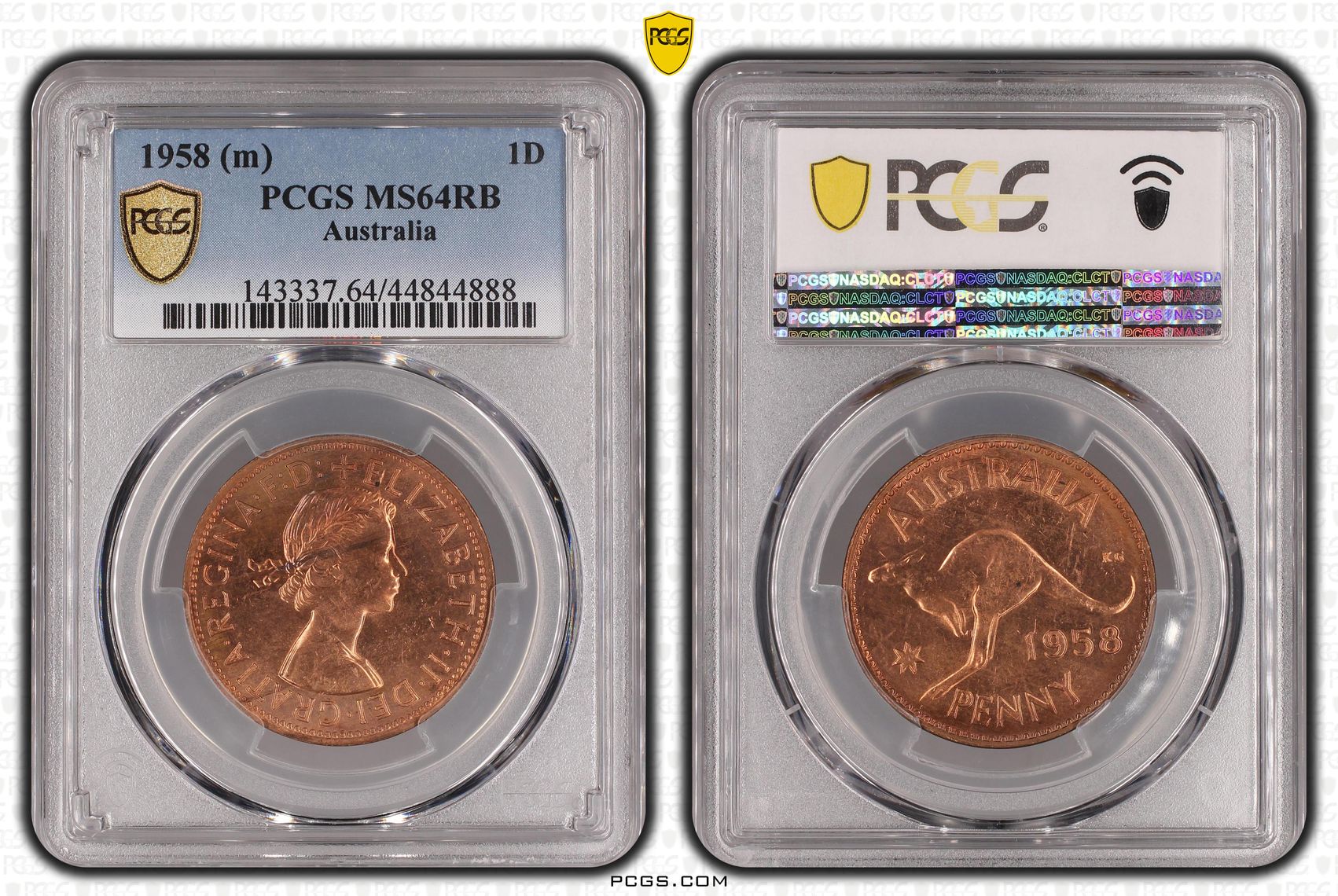 Elizabeth II, Penny, 1958, PCGS MS64RB