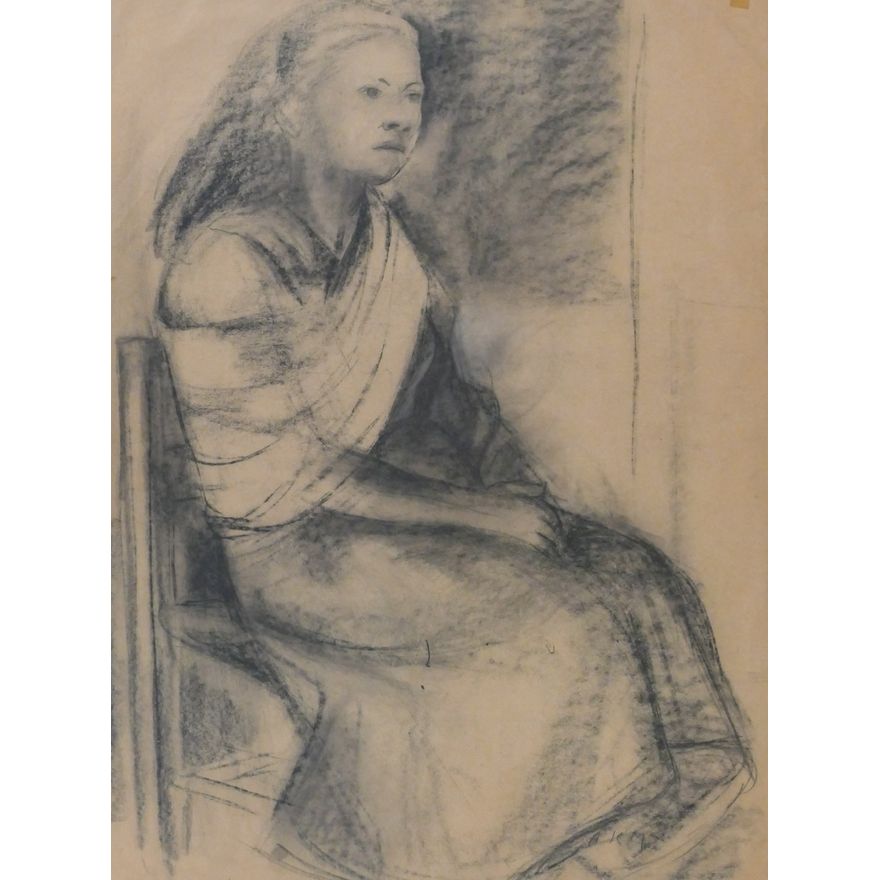 Anne Kutka McCosh ''Young Woman with Shawl'' Charcoal