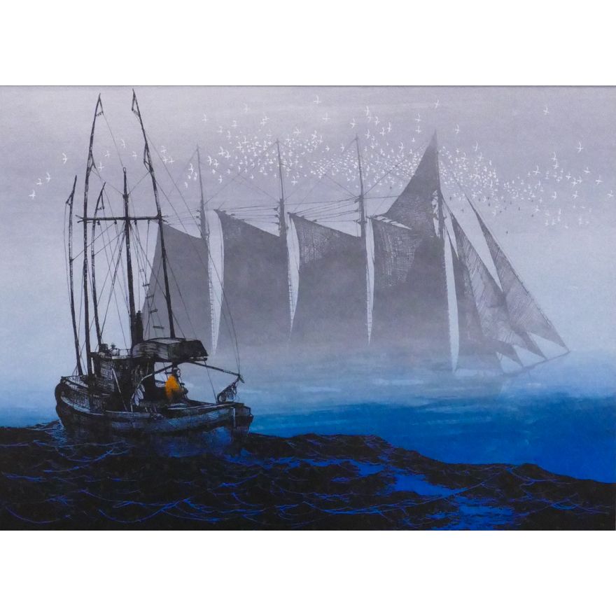 Elton Bennett (1910-1974, WA) 'Journey into Silence (Blue)' Plate Signed Serigraph Framed- 25x31''