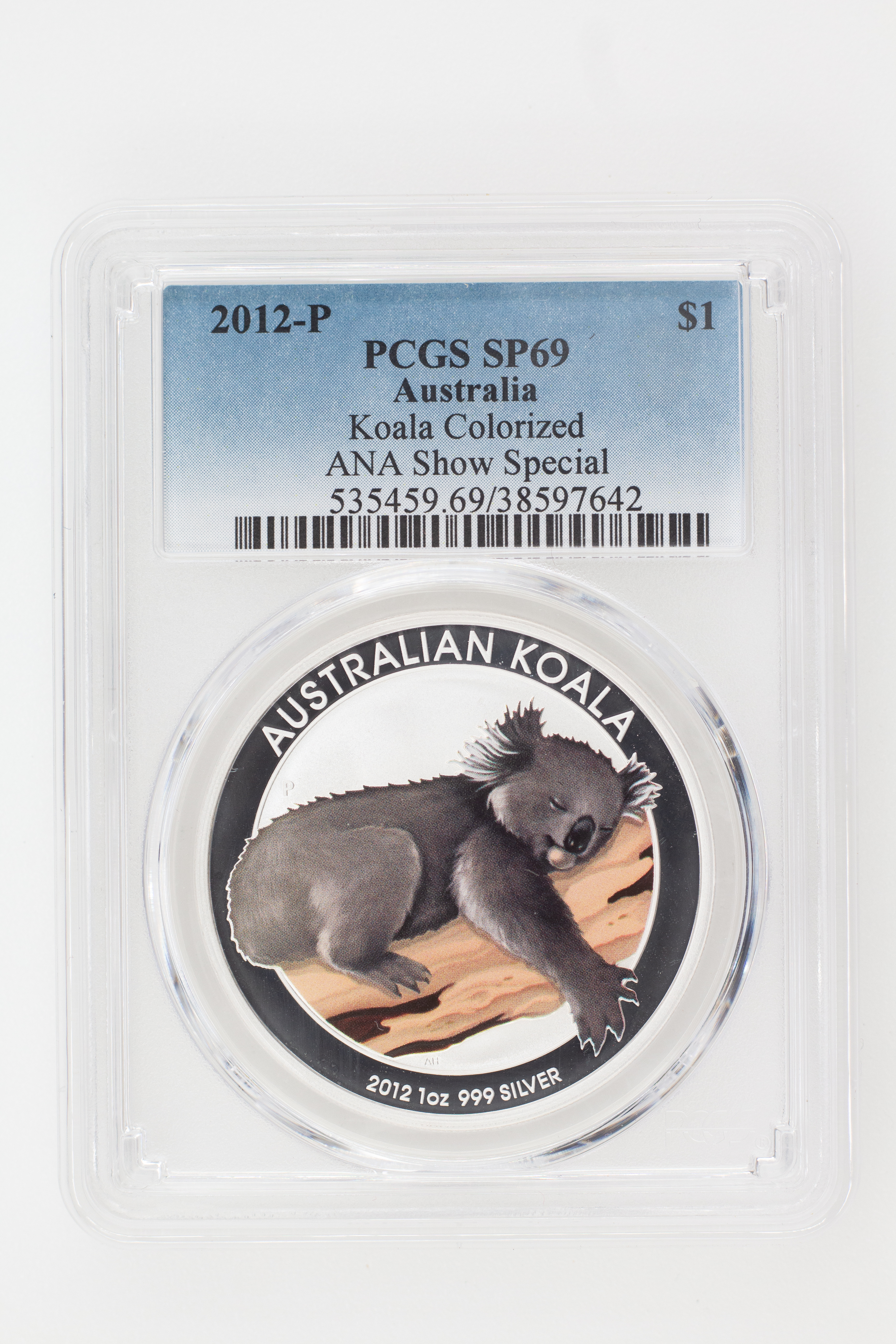 2012-P Australia One Dollar, $1 Silver Koala Colorized PCGS - SP69 POP 3/0 -642
