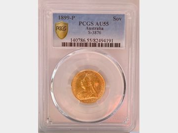 1899 VICTORIA OLD HEAD PERTH MINT GOLD SOVEREIGN PCGS AU55